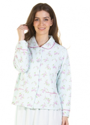 La Marquise Primrose in Bloom Cotton Rich Mock Quilt Long Sleeve Bed Jacket